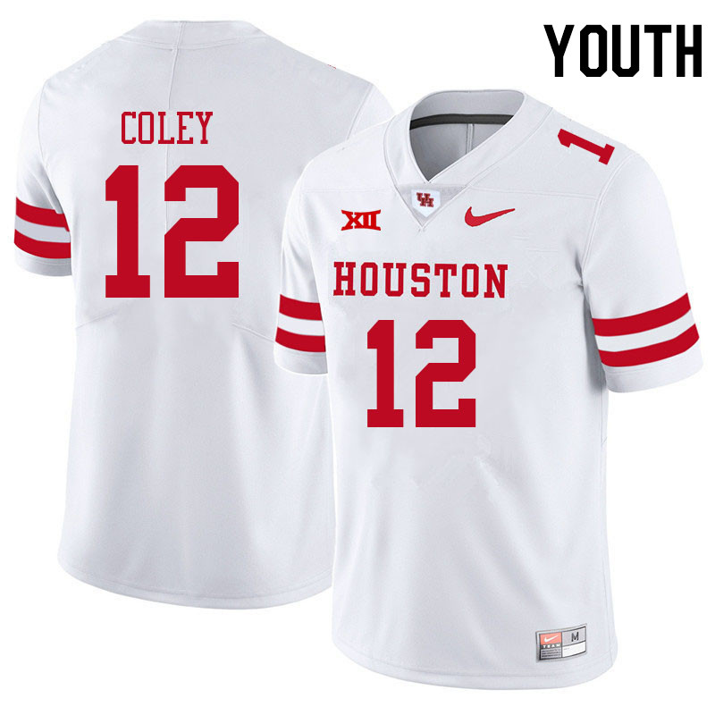 Youth #12 Lucas Coley Houston Cougars College Big 12 Conference Football Jerseys Sale-White